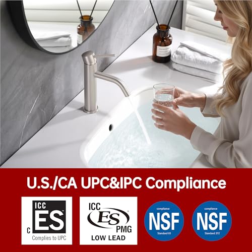 SUMERAIN Bathroom Sink Faucet Brushed Nickel Single Handle | Modern, Lead-Free, Stainless Steel, Single Hole, with Faucet Supply Lines, Easy DIY Install - color: Brushed Nickel, size: Undermount Sink faucet