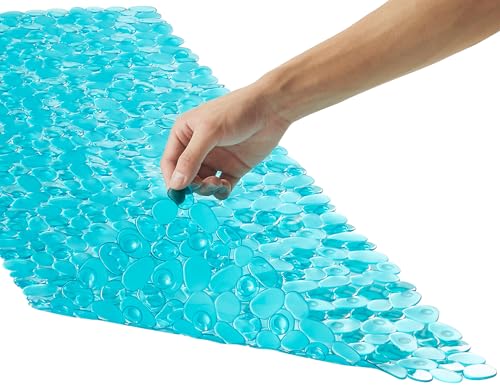 Webos Bath Shower Mat Non Slip: Extra Large Pebble Bathtub mat for Families, Anti Slip Shower Matt with Drain Holes Suction Cups Tub Mat - 16 X 40 Inch Clear Green - color: Pebble Clear Green