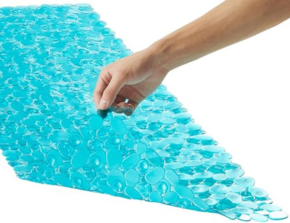 Webos Bath Shower Mat Non Slip: Extra Large Pebble Bathtub mat for Families, Anti Slip Shower Matt with Drain Holes Suction Cups Tub Mat - 16 X 40 Inch Clear Green - color: Pebble Clear Green