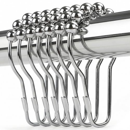 Shower Curtain Hooks Rings, Rustproof Metal Shower Curtain Rings for Bathroom Shower Rods Curtains - Set of 12, Nickel - color: Nickel
