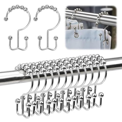 24er Pack Shower Curtain Hooks Rings, Rust Resistant Metal Double Glide Shower Hooks Rings for Bathroom Shower Rods Curtains, Stainless Steel Curtain Hooks (Chrome) - color: Chrome