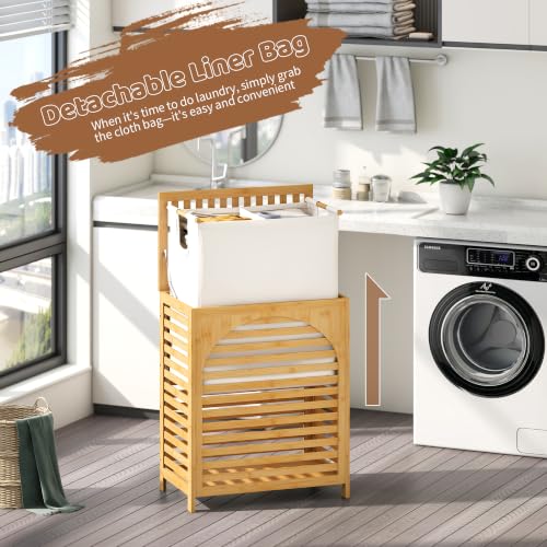 Laundry Hamper with Lid, Bamboo with Handles and Removable Liner Bag, 125L Laundry Basket for Bedroom, Bathroom & Laundry Room (Natural) - color: Natural