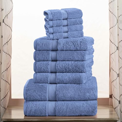 SUPERIOR Egyptian Cotton Ultra Plush & Absorbent, 10 Piece Set, Denim Blue | Quick Dry, Soft Luxury Towel Set, Bath Essentials, Guest Bath, Spa, 2 Bath, 4 Hand, 4 Face Towels, Madeline Towels - color: Denim Blue, size: 10-Piece Towel Set