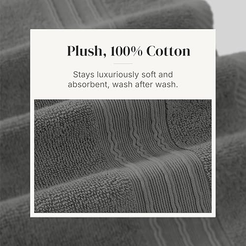 Modern Threads 6 Piece Bath Towel Set – Bathroom Set with 2 Bath Towels, 2 Hand Towels, and 2 Wash Cloths – 100% Cotton, Super Absorbent & Extra Soft – Reversible Floral Trail (Gray) - color: Gray