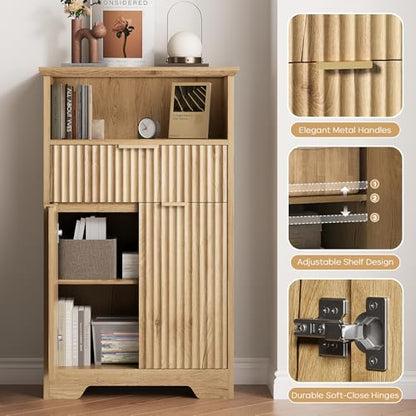 Fluted Buffet Cabinet with Storage, Modern Coffee Bar Cabinet | With Drawer & Adjustable Shelf, Wood Sideboard Cabinet for Kitchen, Bathroom, Entryway and Living Room Natural - color: Natural
