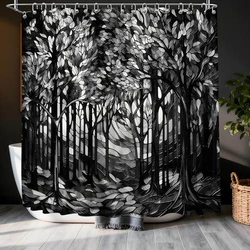 Extra Long Shower Curtain XL Black Gray Stained Glass, 108 x 72 in | for Extra Tall 108 Inch Shower, Black and Grey Pattern Design, Large Bathroom Decor Sets Waterproof Cloth Fabric, with Hooks - color: Black and Gray, size: 108"W x 72"L (Pack of 1)