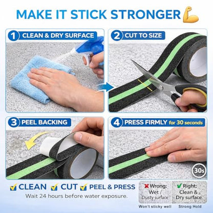 Anti Slip Tape with Glow in Dark, 2 inch x16.4ft Anti Slip Grip Tape for Stairs, Floors, Decks, Bathrooms & Outdoors, Waterproof PVC Non Skid Safety Tape with Glow at Night - size: 2 inches x 16.4 feet