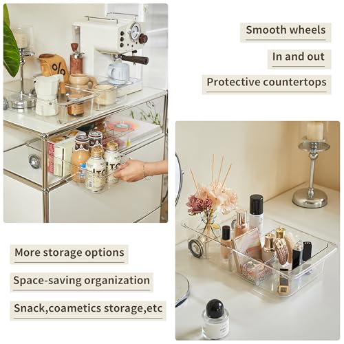 Roll-Out Refrigerator Organizers and Storage, 3 Pack Drawer Fridge Bins | Rolling Fridge Caddy, Silicone Wheels, Adjustable Dividers, Plastic Refrigerator Tray, for Fridge, Pantry, Bathroom & Kitchen - size: 3pack