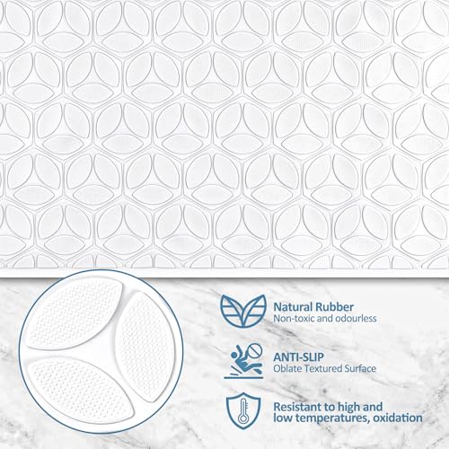 Non Slip Bathtub Mat | Real Rubber Bath Mat for Tub and Shower, Shower Mat for Daily Safety, Pet Dog Mat, Soft No-Slip Bath Mat | Nonskid Bathroom Tub Mat, 16” x 28”（White）