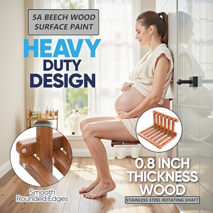 Beech Folding Shoe Changing Stool for Children, Wall Mounted Hidden Shoe Changing Stool, Folding Wall Mounted Bedside Table, Bathroom Shower Chair - size: Beech folding stool bedside table