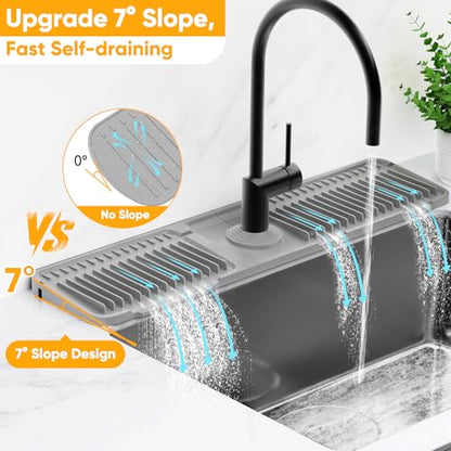 24'' Longer Faucet Mat for Kitchen Sink Splash Guard[7° Slope Fast Self-draining][Snap Lock Fit]Kitchen Sink Faucet Mat Splash Guard Kitchen Sink Area Water Splash Guard Behind Faucet Draining Mat - color: Gray, size: 24" x 5.5"
