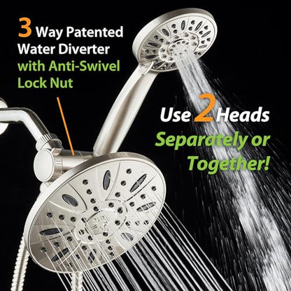 AquaDance 7" Premium High Pressure 3-way Rain & Handheld Shower Head Combo | Enjoy Luxury 7-inch Showerhead & 6-mode Hand Shower Separately or Together! Premium Stainless Steel Hose - Nickel - color: Satin Nickel, size: 2.5 Gallons Per Minute