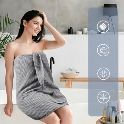 POLYTE 430 GSM Poly Blend Microfiber Waffle Bath Sheet XL Set, 35x70 in | 2 Pack, Oversize, Lint Free, Quick Dry - color: Gray, size: X Large