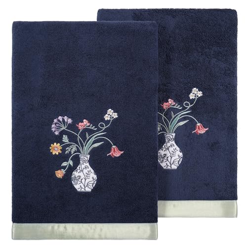 Floret 2-Piece Bath Towel Set, Charming Blue & White Vase Motif, Superior Turkish Cotton, Super Absorbent, Chic Bathroom Upgrade, 2 Bath Towels, Marine - color: Marine, size: 2 Pcs Bath Towel
