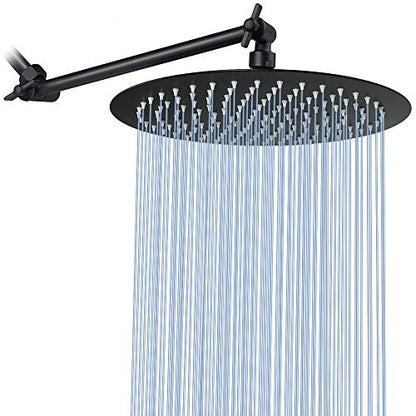 NearMoon Rain Shower Head with 11'' Adjustable Arm, High Pressure Stainless Steel Rainfall Shower, Ultra-Thin Design - Pressure Boosting (12 Inch, Matte Black) - color: Matte Black, size: 12 Inch