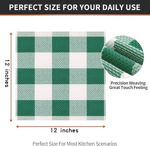 Homaxy 100% Cotton Waffle Weave 6 Pack Dish Cloths, 12" x 12" | White & Dark Green, Waffle Weave, Plaid, Super Soft and Absorbent Dish Rags, Quick Drying - color: White & Dark Green, size: 12 x 12 - 6 Pack