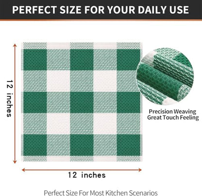 Homaxy 100% Cotton Waffle Weave 6 Pack Dish Cloths, 12" x 12" | White & Dark Green, Waffle Weave, Plaid, Super Soft and Absorbent Dish Rags, Quick Drying - color: White & Dark Green, size: 12 x 12 - 6 Pack