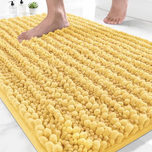 Yimobra Bathroom Rugs Non Slip Washable - Ultra Soft Absorbent Chenille Bath Mat, Quick Dry Shaggy Floor Carpet for Tub Shower, Yellow Home Decor Accessories, 24x17 Inch - color: Yellow, size: 24" X 17"