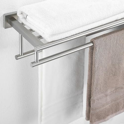 Bathroom Towel Rack with Double Towel Bar Bathroom Hotel Shower Shelf SUS304 Stainless Steel Modern Wall Mounted Holder 28 Inch Brushed Nickel - color: Brushed Nickel, size: 28 Inch/ 70cm