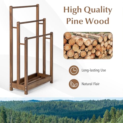 Giantex 3 Tier Free Standing Towel Rack with Storage Shelf, Rustic Brown | Wood Bath Towel Drying Stand, Blanket Holder for Living Room, Laundry, Bathroom, Poolside, 18" L x 9" W x 34" H - color: Rustic Brown