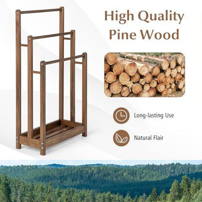 Giantex 3 Tier Free Standing Towel Rack with Storage Shelf, Rustic Brown | Wood Bath Towel Drying Stand, Blanket Holder for Living Room, Laundry, Bathroom, Poolside, 18" L x 9" W x 34" H - color: Rustic Brown