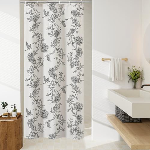 MitoVilla Small Stall Black Cotton Shower Curtain for Bathroom,36 x 72 | Narrow Half Cottagecore Hummingbird Spring Shower Curtains, Modern Farmhouse Country Floral Bathroom Décor, 36 x 72 - color: Black, size: 36"W x 72"L (Pack of 1)