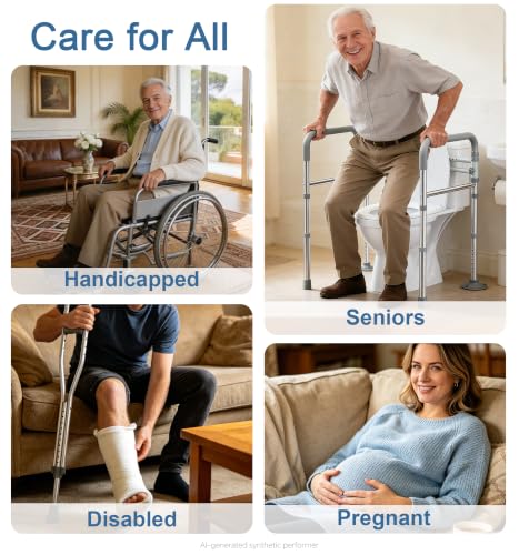 HOMLAND Toilet Safety Rails for Seniors, Adjustable Height & Width, 350 Lbs | Padded Armrests, Foldable Aluminum Toilet Safety Frame, Handicap Toilet Handles for Elderly and Disabled, Fit Any Toilets