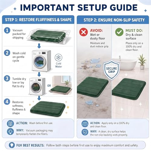 Bathroom Rugs Set 3 Piece, Memory Foam Bath Rugs, Non Slip Washable Bathroom Rug Set, Extra Soft Absorbent Bath Mats with U-Shaped Toilet Rug, Dark Green - color: Dark Green