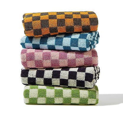 Madi-Cadi Hand Towels 5 Pack - Cotton Face Towels Soft, Absorbent, and Decorative Checkered Design for Bathroom, Kitchen, Gym, and Spa - 13 x 29 Inches for Any Occasion