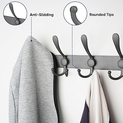 TICONN Wall Mounted Coat Rack, Five Heavy Duty Tri Hooks All Metal Construction for Jacket Coat Hat in Mudroom Entryway (Space Gray, 2-Pack) - color: Space Gray
