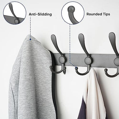 TICONN Wall Mounted Coat Rack, Five Heavy Duty Tri Hooks All Metal Construction for Jacket Coat Hat in Mudroom Entryway (Space Gray, 2-Pack) - color: Space Gray