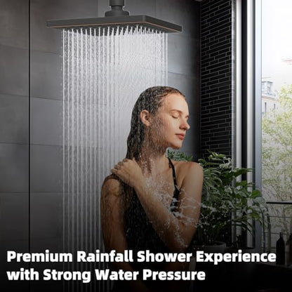 Hibbent cUPC Certified Thick Metal 6'' Rain Shower Head, Oil Rubbed Bronze | High Pressure Shower Head, Bathroom Waterfall Shower Heads, High Flow Fixed Showerheads with Adjustable Brass Ball Joint - color: Oil Rubbed Bronze, style: Square 6''