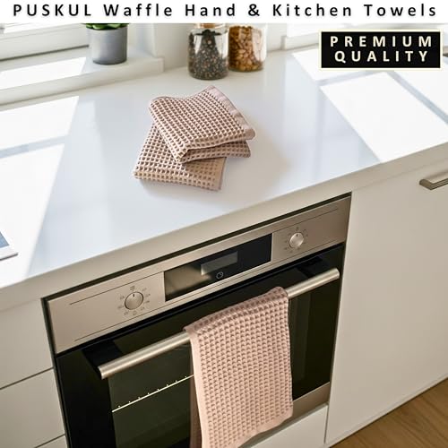 PÜSKÜL Natural 100% Turkish Cotton Waffle Kitchen and Hand Towels, 3-Piece | Beige, 32x16" Large, Premium 3D Honeycomb Weave Soft Absorbent Quick-Dry Lint-Free Dish Towel, Oeko-Tex Made in Turkey - color: Beige, size: Kitchen & Hand Towels Pack of 3