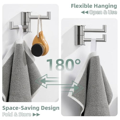 Aomasi Brushed Nickel Double Swivel Towel Hook, 304 Stainless Steel Folding Clothes Hanger, Wall Mounted - color: Brushed Nickel, size: 1 Pack