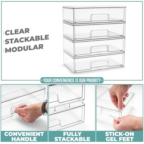 Sorbus Acrylic Storage Containers - 4 Pack, Stackable Storage Bins Set for Bathroom Organization - Clear Acrylic Drawer Organizers - Makeup Case Pull-Out Drawers (12.1’’ Wide) - size: 4 Pack, 12.1’’ Wide