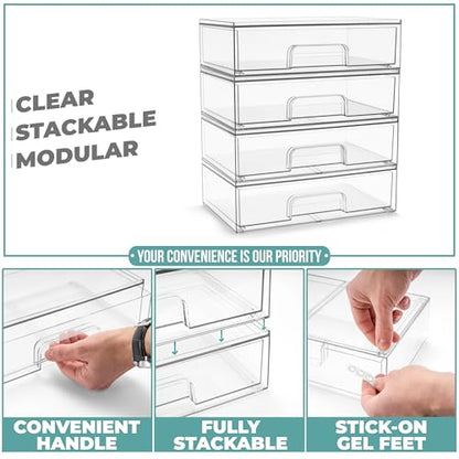 Sorbus Acrylic Storage Containers - 4 Pack, Stackable Storage Bins Set for Bathroom Organization - Clear Acrylic Drawer Organizers - Makeup Case Pull-Out Drawers (12.1’’ Wide) - size: 4 Pack, 12.1’’ Wide