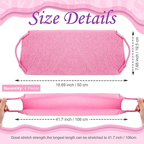 Moukeren Exfoliating Back Scrubber with Handles 4 Pack Nylon Back Exfoliator Extended Length Washers Scrubbers Stretchable Pull Strap Exfoliating Washcloth(Pink, Purple) - color: Pink, Purple