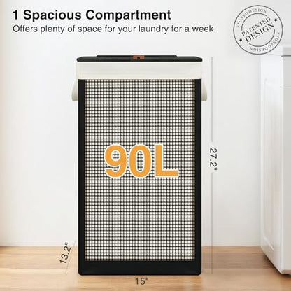 STO STO Laundry Hamper with Lid, 90L Large 1 Section Laundry Sorter, Laundry Basket with Removable Washable Canvas Liner Bag, Breathable Clothes Hamper for Bedroom Bathroom Laundry Room Closet Dorm - size: 1-Section