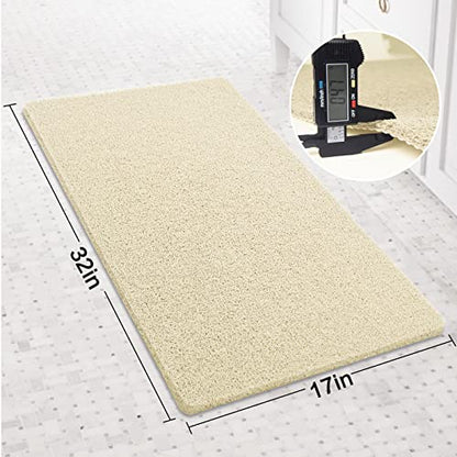 SONGZIMING Shower Mat Non Slip Without Suction Cup, 32x17 Inch PVC Loofah Shower, Bath, Tub Mat with Drain for Textured Surface, Quick Drying (Beige) - color: Beige, size: 32" x 17" (Rectangular)