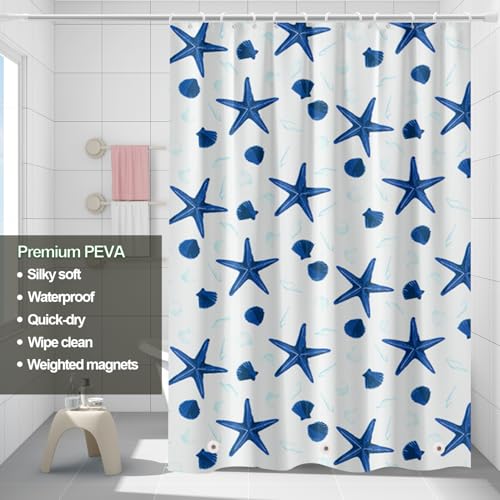 Plastic Shower Liner - Premium PEVA 4G Shower Curtain Liner with Rustproof Grommets and 3 Weighted Magnets, Waterproof Shower Curtain for Bathroom… (Shellfish and Starfish, 72”*72”) - color: Shellfish and Starfish, size: 72”*72”