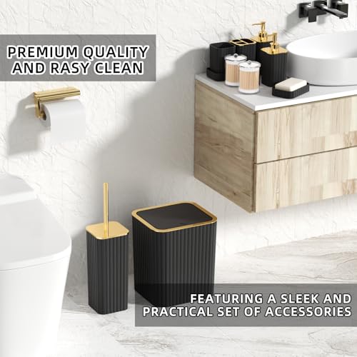 XLHOMO Bathroom Set - 26PC Bathroom Set with Shower Curtain and Rugs, Bathroom Accessory Set, Black Bathroom Accessories Set, Trash Can & Soap Dispenser - style: Black&Gold