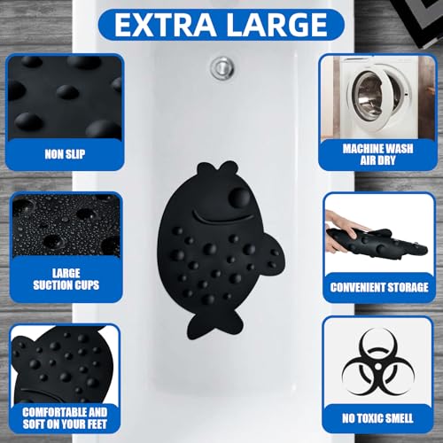 Non-Slip Bathtub Mat ZHICHENG Soft Rubber Bathroom Bathmat with Strong Suction Cups (Black) - color: Black