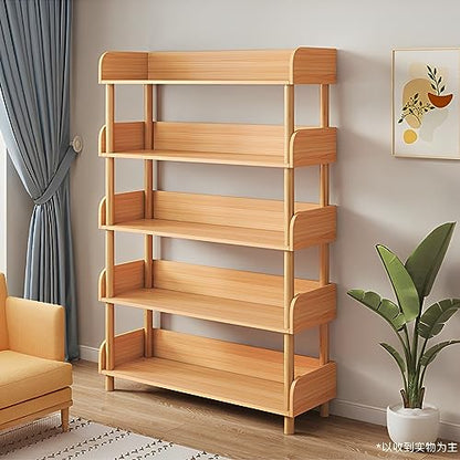 OSCHF 5-Tier Wooden Open Bookcase, Oak | Modern Display Bookshelf with Top Edge, Solid Wood Frame, Home and Office Storage - color: Oak, size: 5-tier