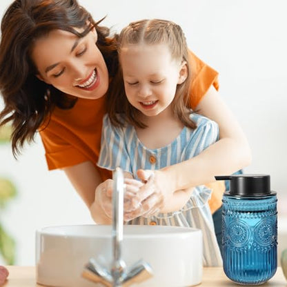Glass Foaming Soap Dispenser - Foam Hand Soap Dispenser for Bathroom, 12 Oz Face Wash Dispenser Bottle with Foam Pump, Refillable Dish Dispenser for Kitchen (Blue) - color: Blue
