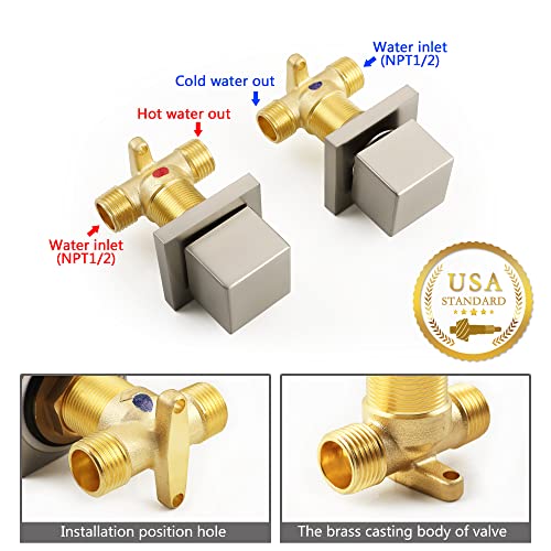 SKOWLL Wall Mount Bathroom Sink Faucet 3 Hole, 2 Handle Widespread Vanity Faucets, Waterfall Tub Filler, Solid Brass Rough in Valve, Brushed Nickel - color: Brushed Nickel
