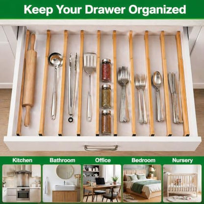 6 Pack Bamboo Drawer Dividers, Dresser Separators 16.6" to 21.8" | Adjustable Expandable Drawer Organizer, Bamboo Kitchen Drawer Divider for Clothing Socks Office Desk Bathroom Storage