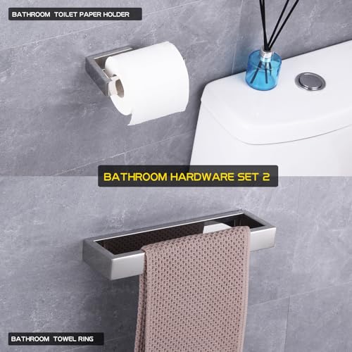 GERZWY 2-Piece Bathroom Accessory Set SUS 304 Stainless Steel Toilet Paper Holder Towel Ring Wall Mount, Polished Finish HG1708-2JG - color: Polished