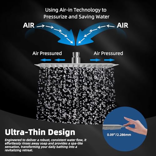 Hibbent All Metal 10x9 Inch Shower Head, High Pressure Stainless Steel Rain Showerheads, Bathroom Rainfall Showerhead with Ultra-thin Design, Adjustable Brass Ball Joint, Silicone Nozzles, Chrome - color: Chrome, size: 10 Inch