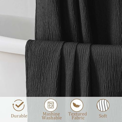 Aiyufeng Fabric Black Long Shower Curtain for Bathroom, 3D Textured Pattern Shower Curtain Hotel Spa Quality, Boho Bathroom Curtain Modern Style Soft Cloth Luxury, Machine Washable,72x84 Inches - color: Black, size: 72"W x 84"L (Pack of 1)