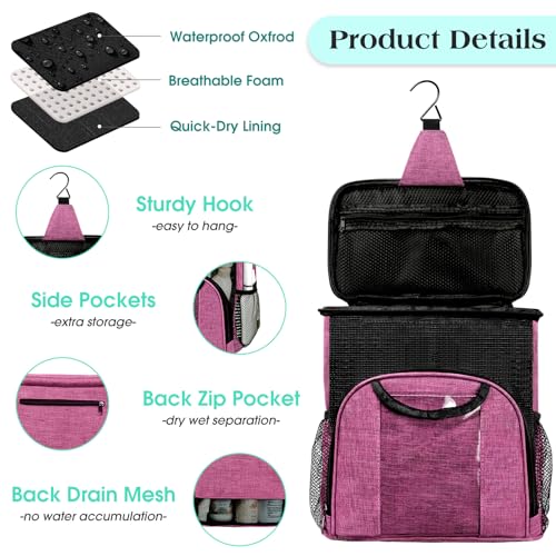 Attmu Portable Shower Caddy College Tote Bag, Quick Dry Hanging Toiletry Bag, Large Capacity Mesh Shower Caddy Portable for College Dorm Room Essentials for Boys and Girls for Bath Camping (Pink) | Quick Dry, Large Capacity Haning Shower Bag for College D
